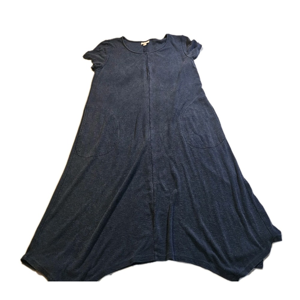 Pure Jill J.Jill Blue Maxi Dress Linen Tencel Pockets Asymmetric Womens Size M